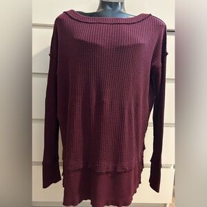 We The Free ~ Free People Burgundy Waffle Knit Long Sleeve Top